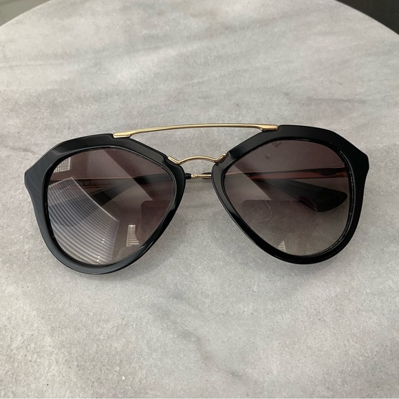 Prada SPR 12Q Black and Gold Aviator Sunglasses - Picture 1 of 8